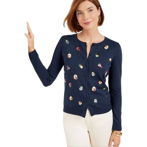 Talbots Women's Sequin Embellished Crewneck Cotton Blend Cardigan Plus Size 3X - Picture 1 of 8